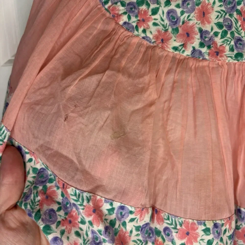 Lot Of Two Vintage 1940S Aprons Handmade Embroidered Yellow Pink Floral